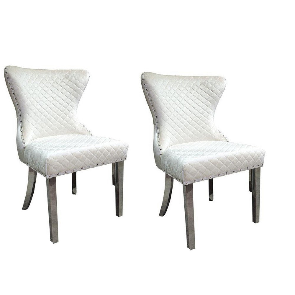 Anova Side Dining Chair Set of 2 | Stainless Steel Rivet Trim | White