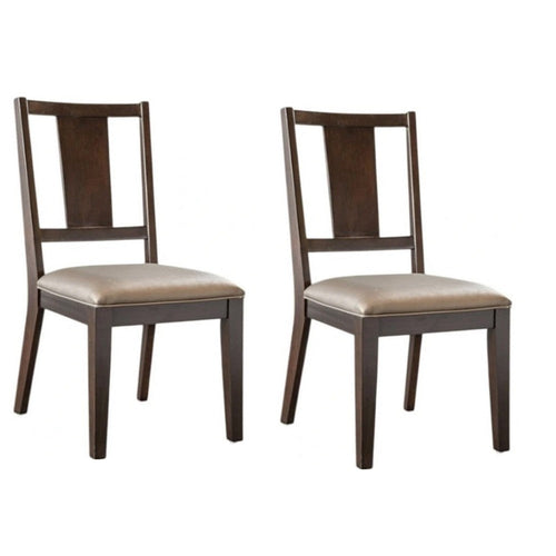 Witzy Side Dining Chair Set of 2 | Dark Brown Solid Poplar Wood | Gray