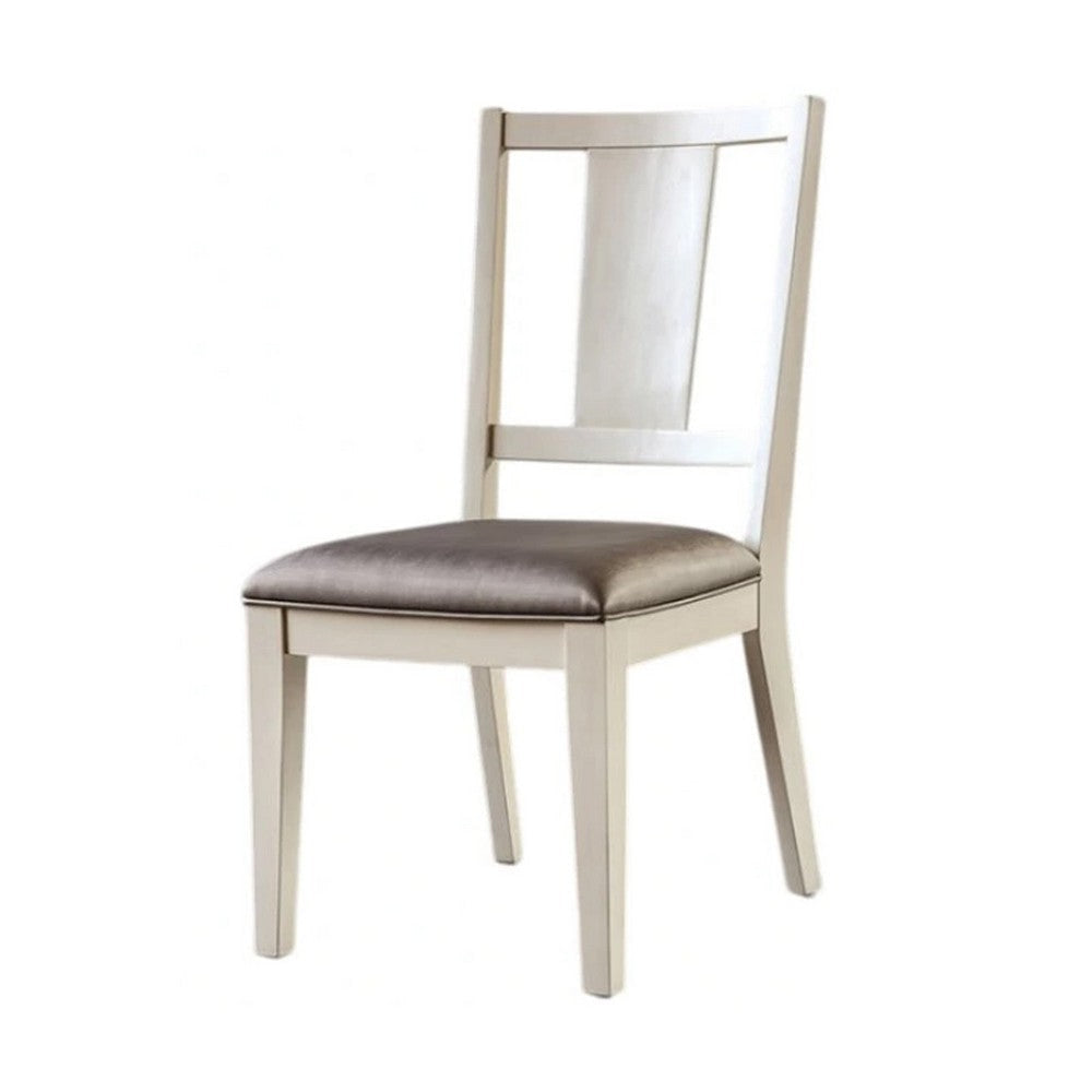 Witzy Side Dining Chair Set of 2 | Faceted Panel Back | White Wood | Gray BM339270