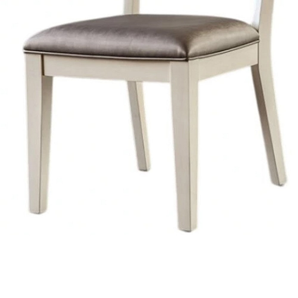 Witzy Side Dining Chair Set of 2 | Faceted Panel Back | White Wood | Gray BM339270