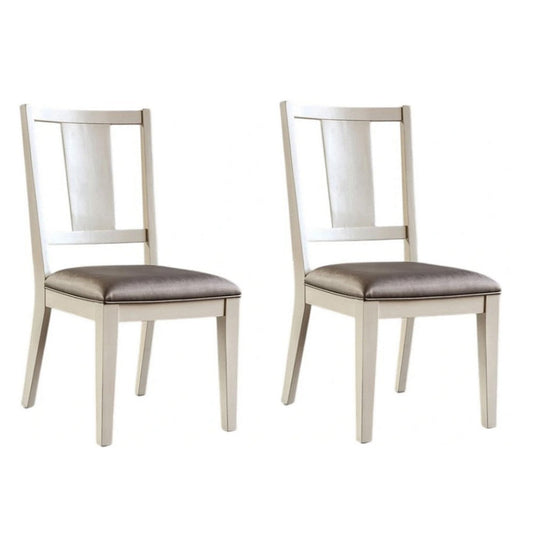 Witzy Side Dining Chair Set of 2 | Faceted Panel Back | White Wood | Gray
