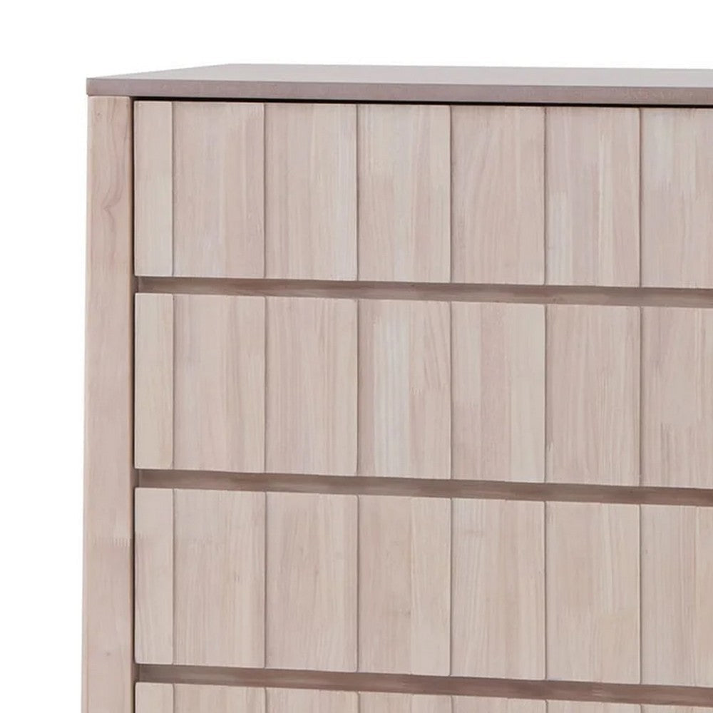 Vasu Tall Dresser Chest | 5 Storage Drawers | White Wash Solid Rubberwood BM339272