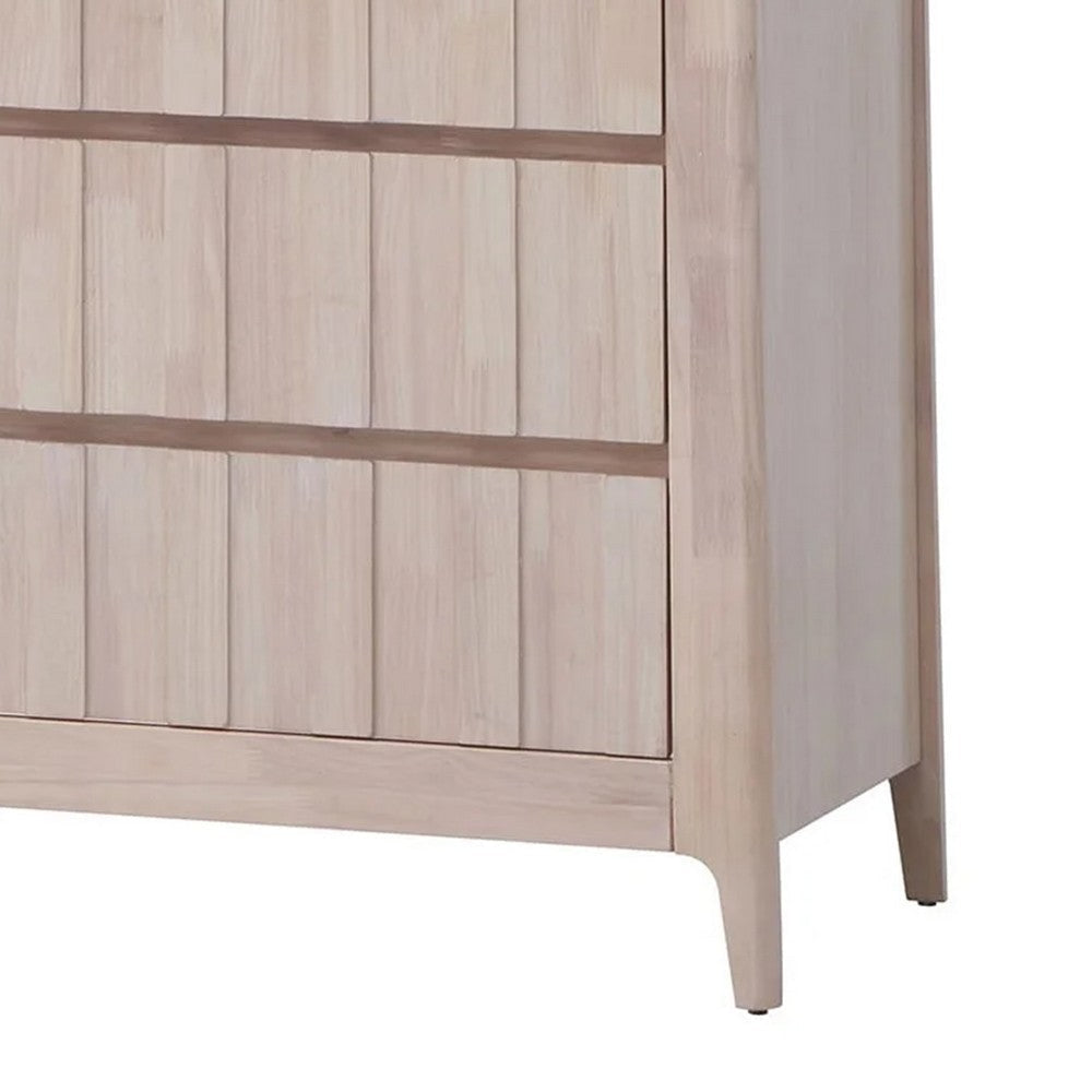 Vasu Tall Dresser Chest | 5 Storage Drawers | White Wash Solid Rubberwood BM339272