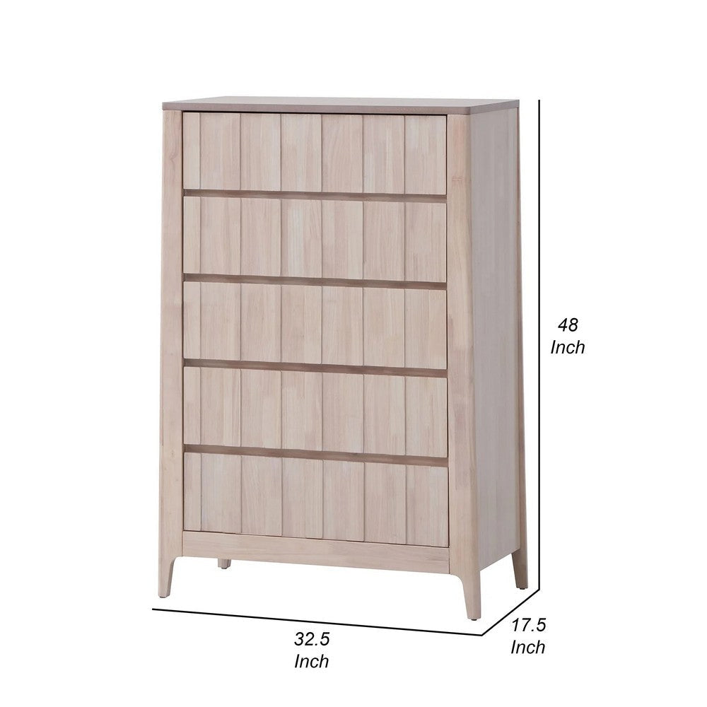 Vasu Tall Dresser Chest | 5 Storage Drawers | White Wash Solid Rubberwood BM339272