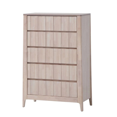 Vasu Tall Dresser Chest | 5 Storage Drawers | White Wash Solid Rubberwood