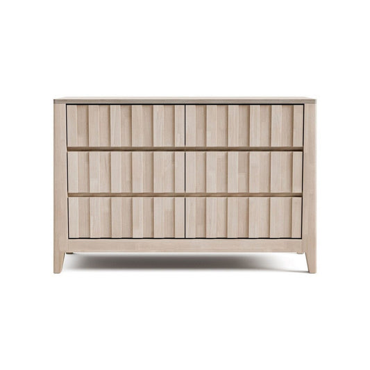 Vasu Wide Dresser | 6 Storage Drawers | White Wash Solid Rubberwood