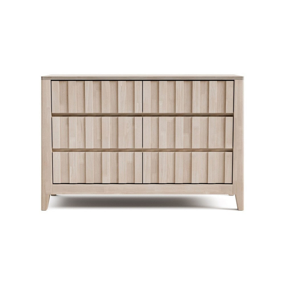 Vasu Wide Dresser | 6 Storage Drawers | White Wash Solid Rubberwood