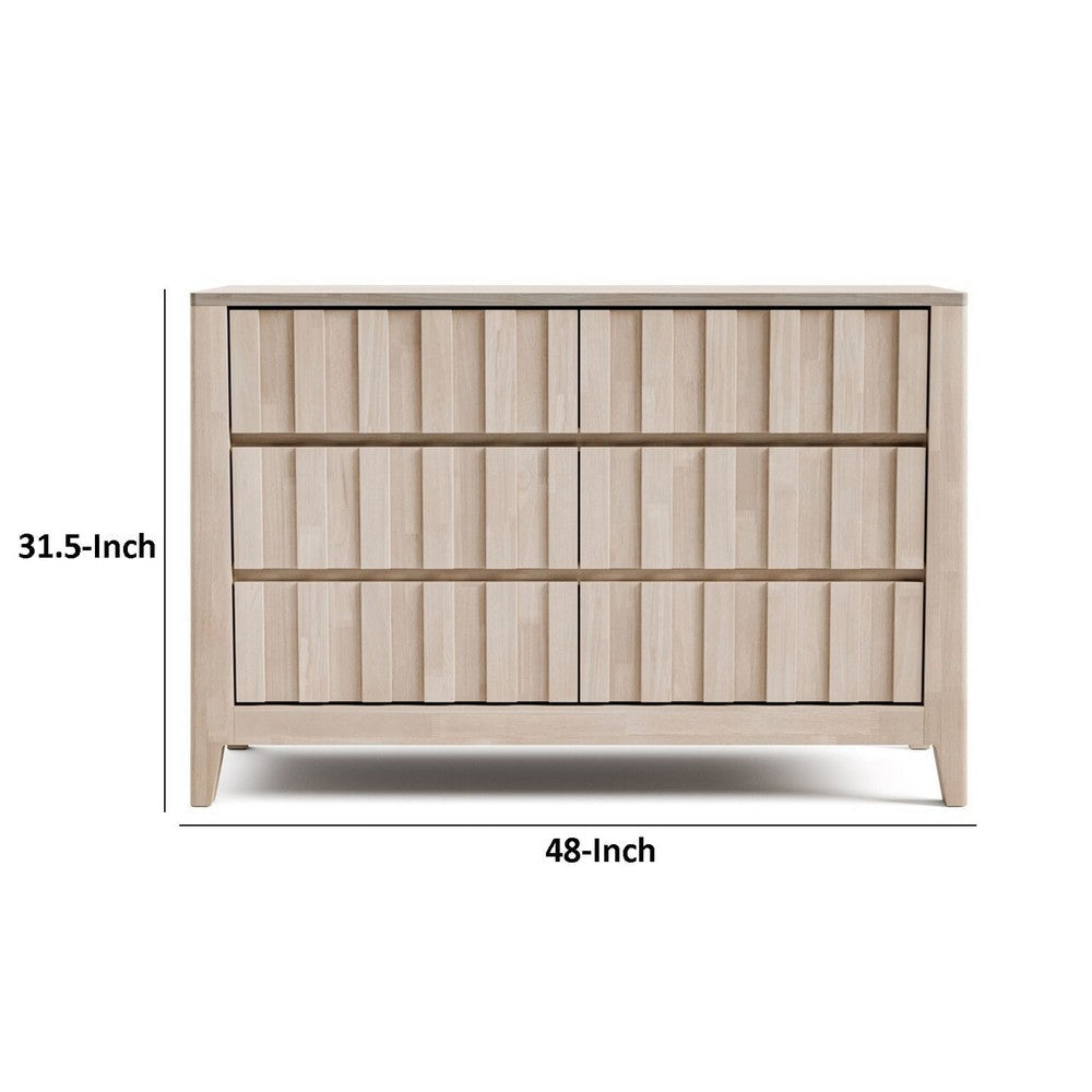 Vasu Wide Dresser | 6 Storage Drawers | White Wash Solid Rubberwood BM339273