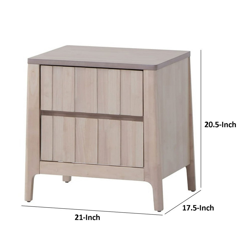 Vasu Nightstand | 2 Drawers | White Wash Solid Rubberwood | 21’’ BM339274