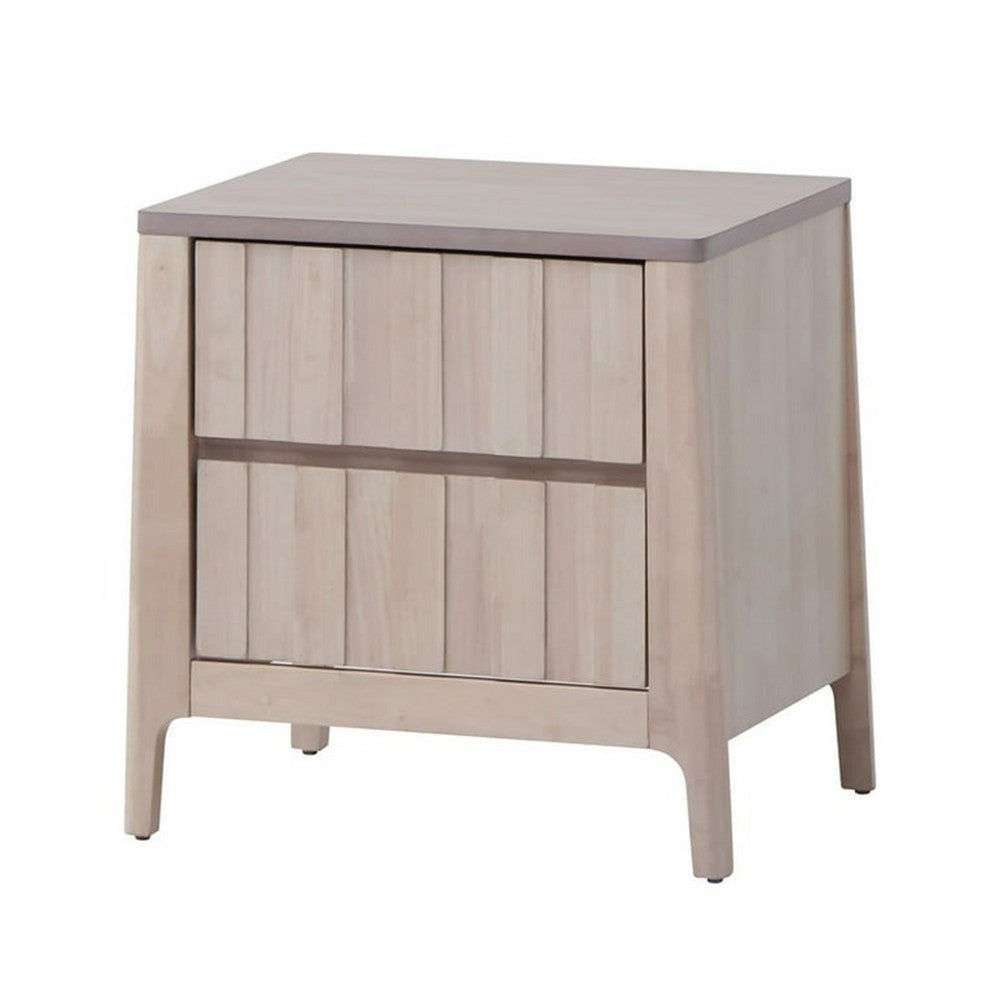 Vasu Nightstand | 2 Drawers | White Wash Solid Rubberwood | 21"
