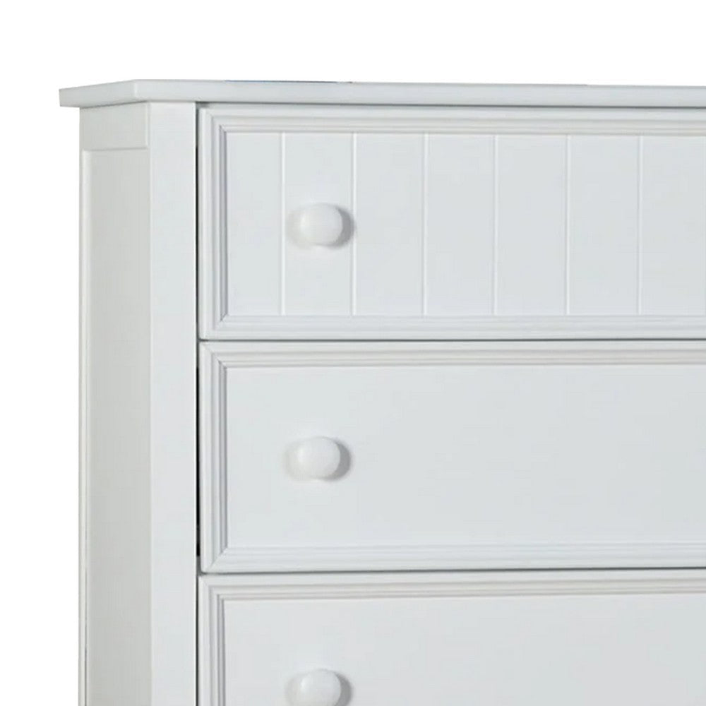 Toli Tall Dresser Chest | 5 Drawers w Round Knobs | White Solid Hardwood BM339275