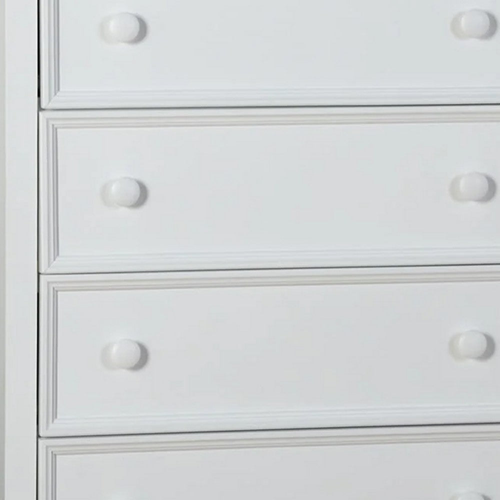 Toli Tall Dresser Chest | 5 Drawers w Round Knobs | White Solid Hardwood BM339275