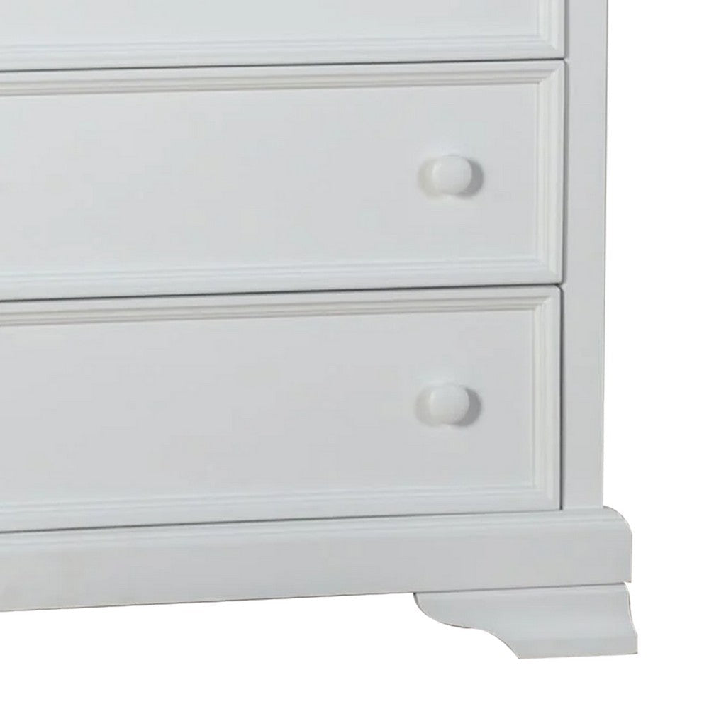 Toli Tall Dresser Chest | 5 Drawers w Round Knobs | White Solid Hardwood BM339275