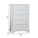 Toli Tall Dresser Chest | 5 Drawers w Round Knobs | White Solid Hardwood BM339275