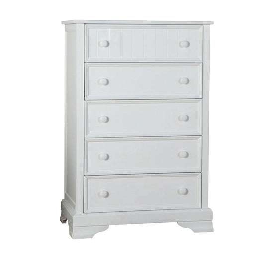 Toli Tall Dresser Chest | 5 Drawers w Round Knobs | White Solid Hardwood
