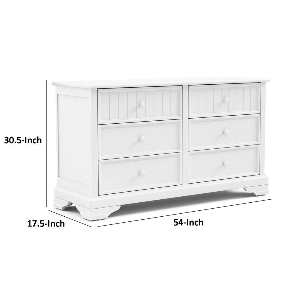 Toli Wide Dresser | 6 Drawers w Round Knobs | White Solid Hardwood BM339276