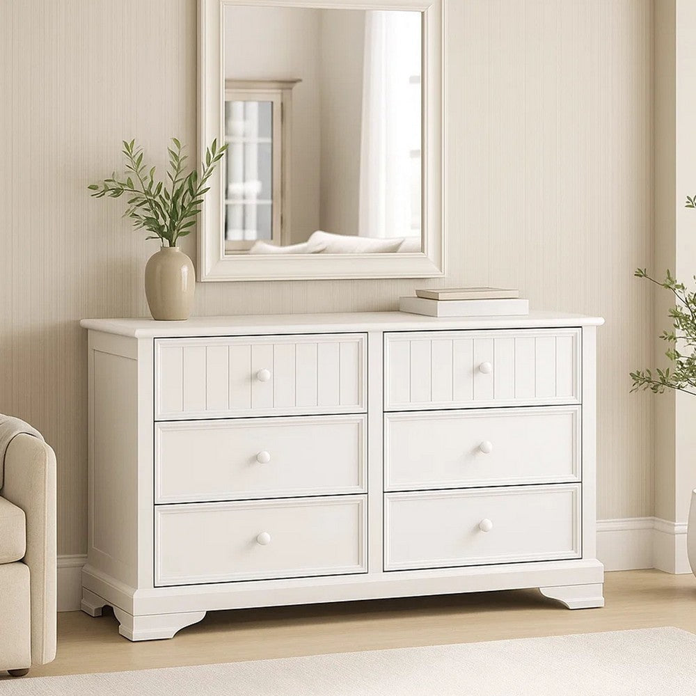 Toli Wide Dresser | 6 Drawers w Round Knobs | White Solid Hardwood BM339276