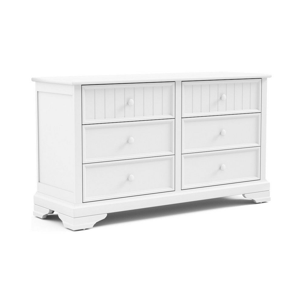 Toli Wide Dresser | 6 Drawers w Round Knobs | White Solid Hardwood BM339276