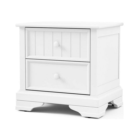 Toli Nightstand 2 Drawers w Round Knobs | White Solid Hardwood | 24"