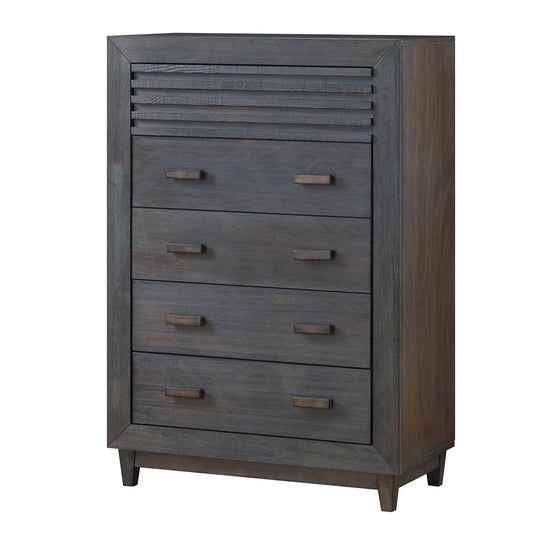Biom Tall Dresser Chest | 5 Drawers | Charcoal Brown Solid Hardwood