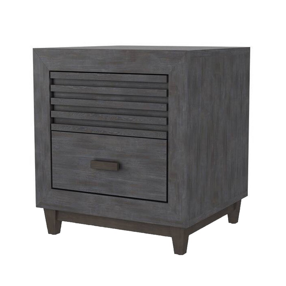 Biom Nightstand | 2 Drawers | Charcoal Brown Solid Hardwood | 24"