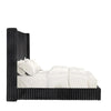 Wolo Twin Bed | Black Fur Chenille Ribbed Upholstery | Wing Headboard