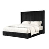 Wolo Twin Bed | Black Fur Chenille Ribbed Upholstery | Wing Headboard