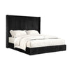 Wolo Twin Bed | Black Fur Chenille Ribbed Upholstery | Wing Headboard