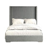 Wolo King Bed | Gray Fur Chenille Ribbed Upholstery | Wing Headboard