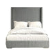 Wolo King Bed | Gray Fur Chenille Ribbed Upholstery | Wing Headboard