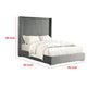 Wolo Twin Bed | Gray Fur Chenille Ribbed Upholstery | Wing Headboard