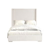 Wolo Queen Bed | White Fur Chenille Ribbed Upholstery | Wing Headboard
