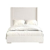 Wolo Twin Bed | White Fur Chenille Ribbed Upholstery | Wing Headboard