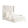 Wolo Twin Bed | White Fur Chenille Ribbed Upholstery | Wing Headboard