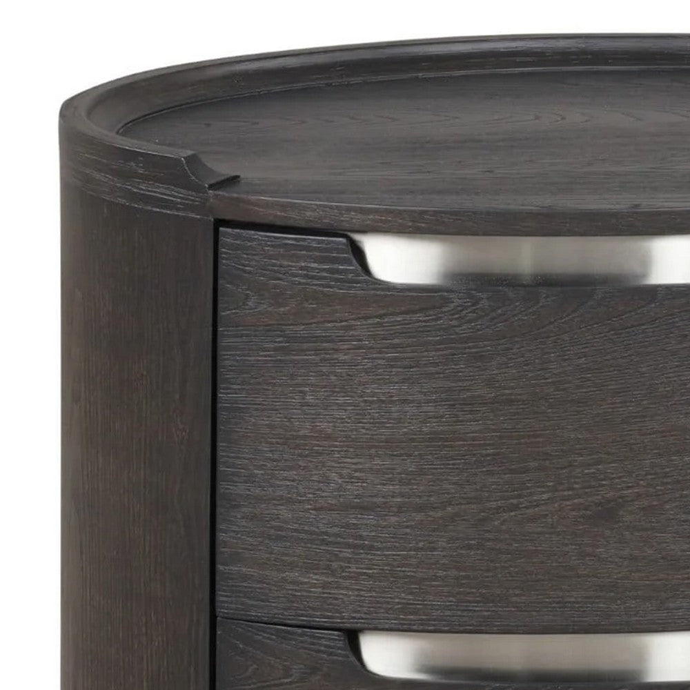 Osko Nightstand | 2 Storage Drawers | Black Poplar Wood | Nickel Trim BM339293