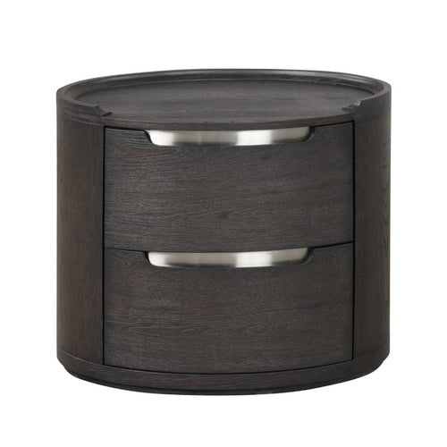 Osko Nightstand | 2 Storage Drawers | Black Poplar Wood | Nickel Trim