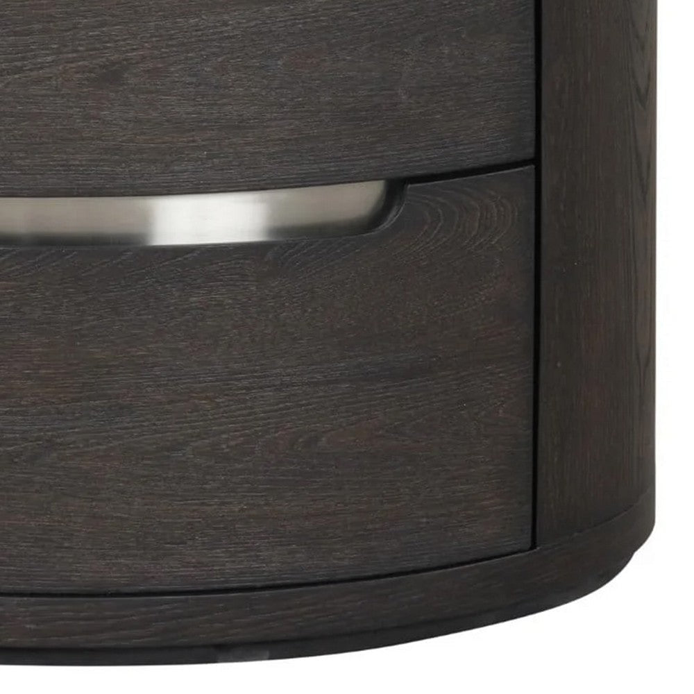 Osko Nightstand | 2 Storage Drawers | Black Poplar Wood | Nickel Trim BM339293