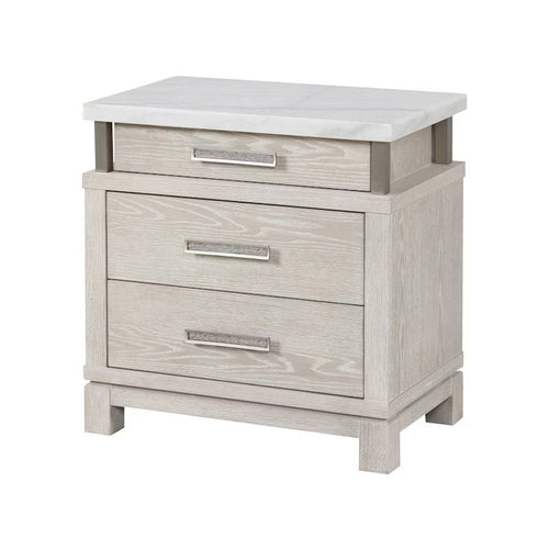 Loji Nightstand | 3 Drawers | White Marble Top | Weathered Gray | 29"