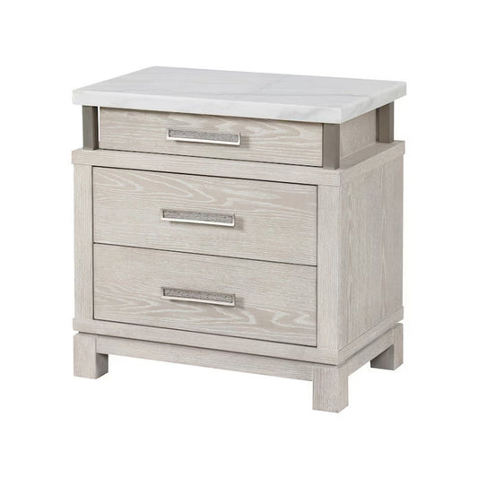 Loji Nightstand | 3 Drawers | White Marble Top | Weathered Gray | 29"