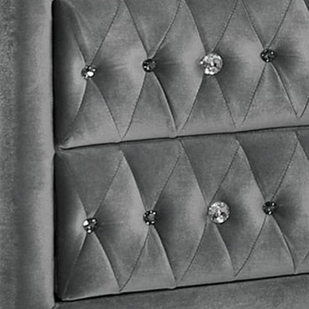 Rea Nightstand | 26’’ | 2 Drawers | Button Tufted Gray Fabric BM339296