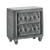 Rea Nightstand | 26" | 2 Drawers | Button Tufted Gray Fabric