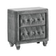 Rea Nightstand | 26" | 2 Drawers | Button Tufted Gray Fabric