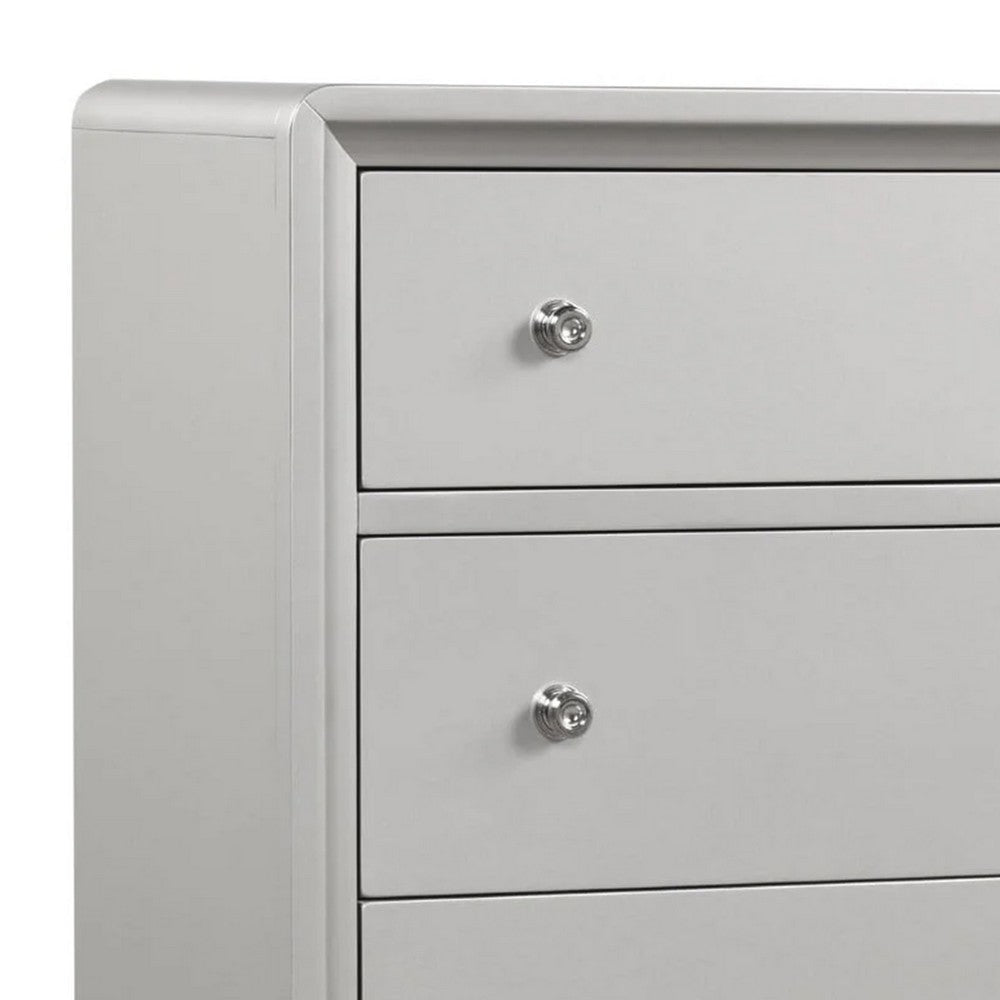 Broy Tall Dresser Chest | 4 Drawers | Crystal Knobs | Champagne Gray Wood BM339297