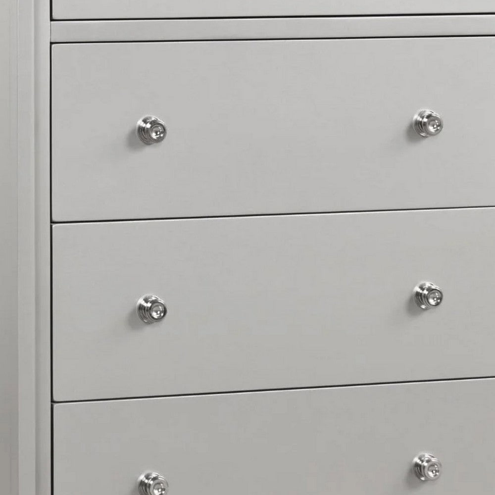 Broy Tall Dresser Chest | 4 Drawers | Crystal Knobs | Champagne Gray Wood BM339297