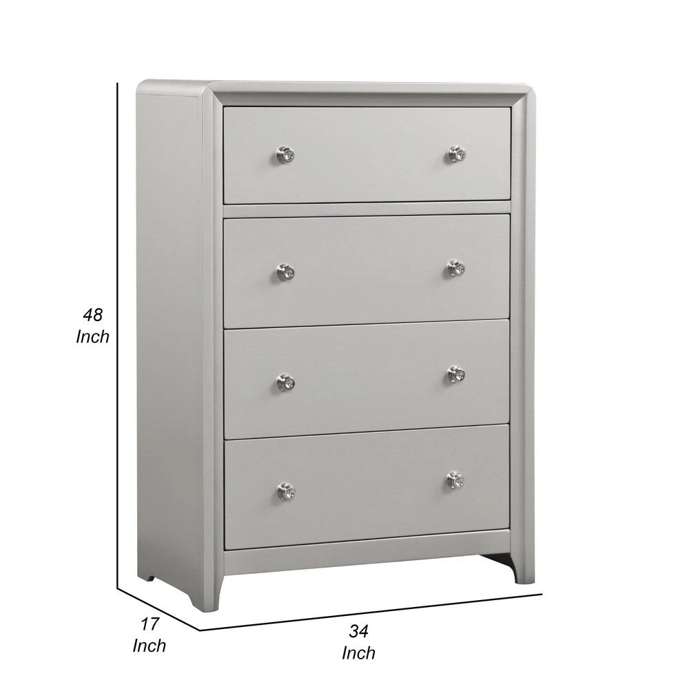 Broy Tall Dresser Chest | 4 Drawers | Crystal Knobs | Champagne Gray Wood BM339297