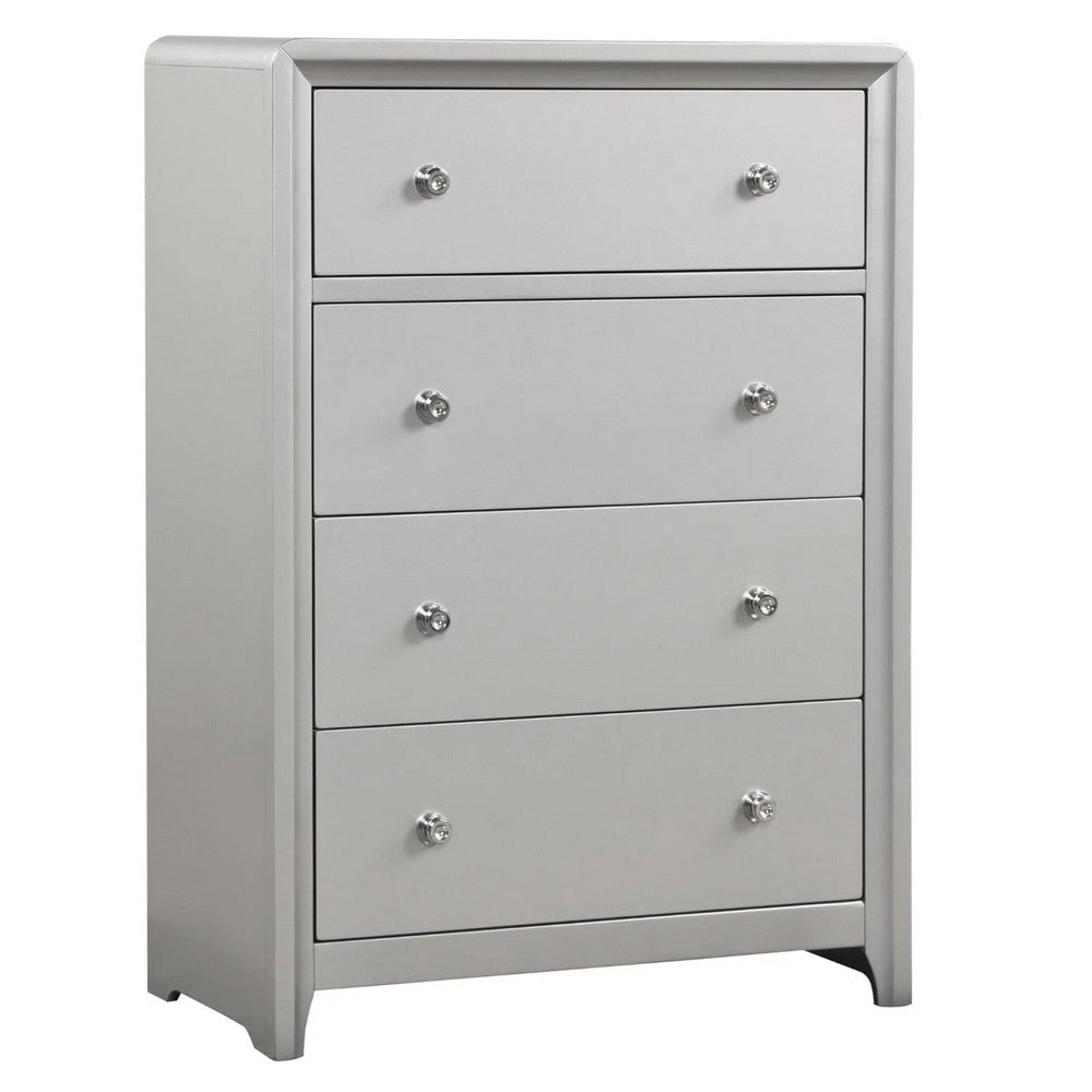 Broy Tall Dresser Chest | 4 Drawers | Crystal Knobs | Champagne Gray Wood