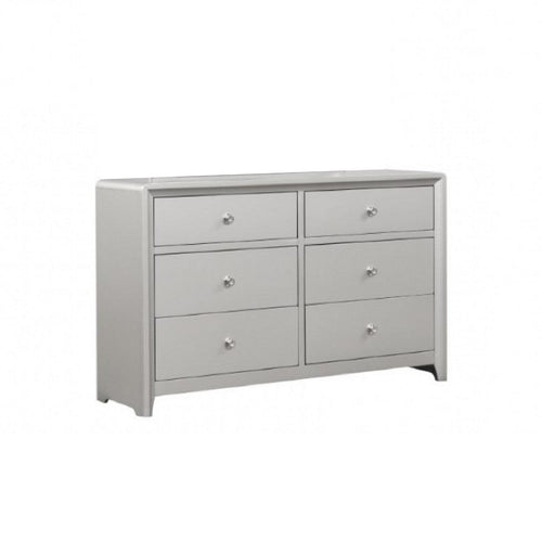 Broy Wide Dresser | 6 Drawers w Crystal Knobs | Champagne Gray Wood