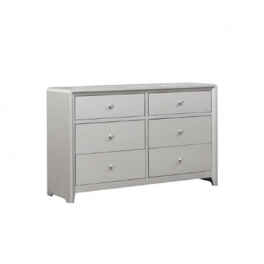 Broy Wide Dresser | 6 Drawers w Crystal Knobs | Champagne Gray Wood