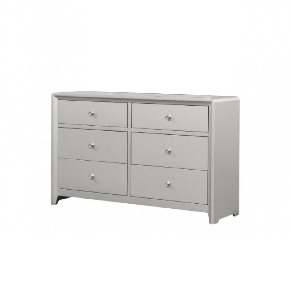Broy Wide Dresser | 6 Drawers w Crystal Knobs | Champagne Gray Wood BM339298