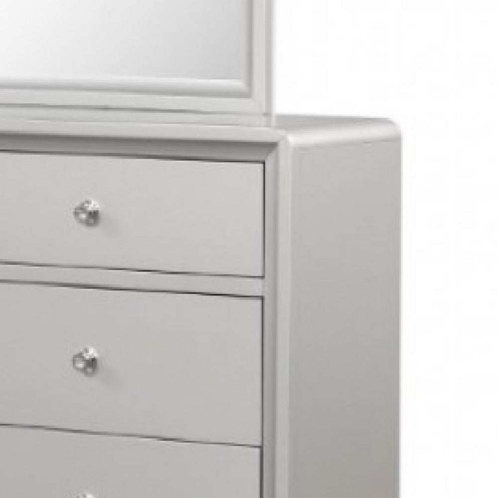 Broy Wide Dresser | 6 Drawers w Crystal Knobs | Champagne Gray Wood BM339298